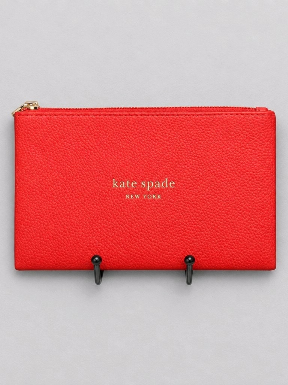 kate spade Orange/Red Leather Zip Pouch with Gold Logo